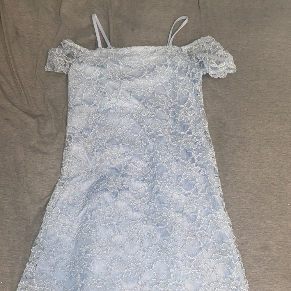 AQUA LIGHT BLUE OFF THE SHOULDER GIRLS DRESS